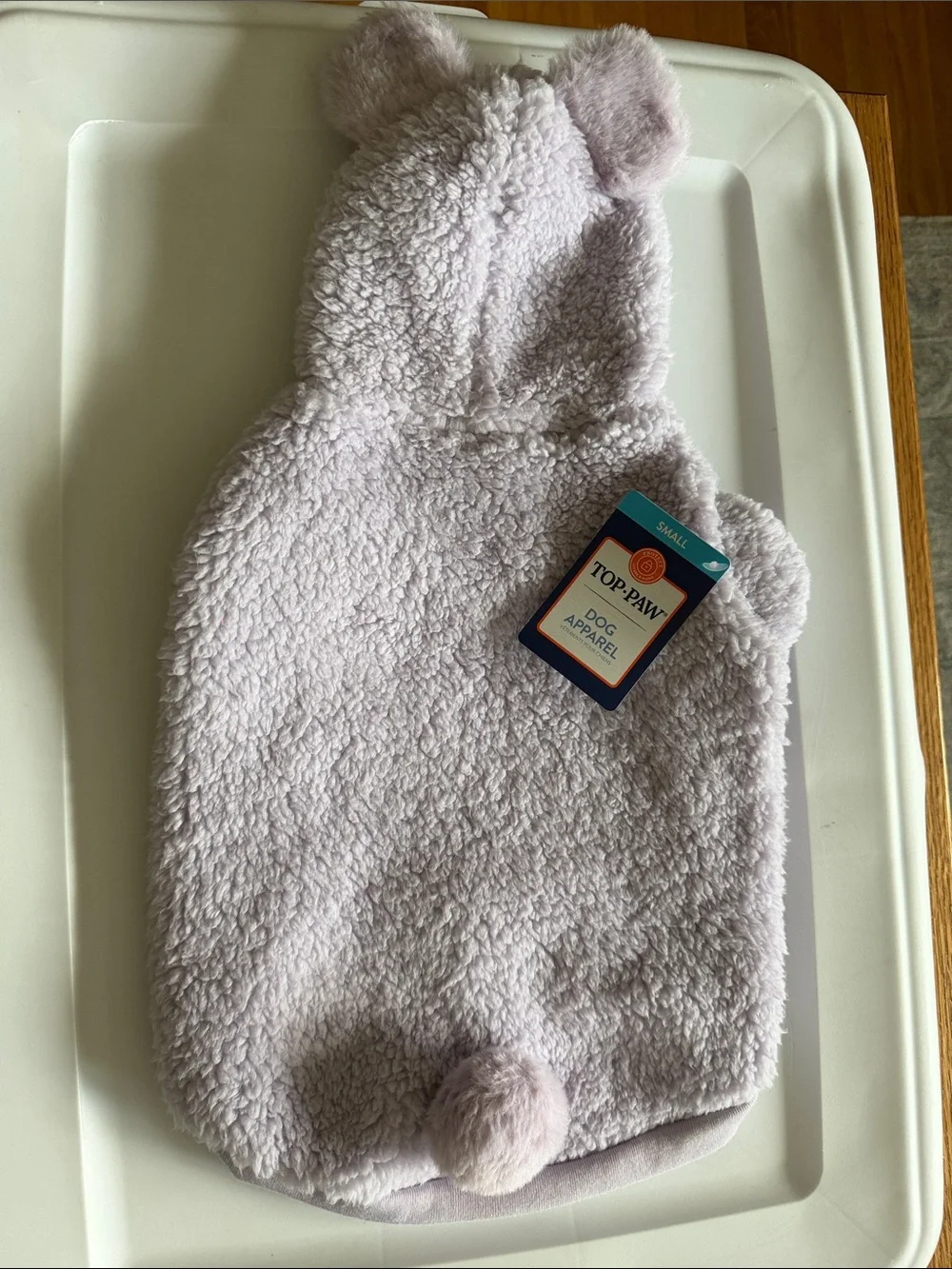 Plush Teddy Ear Hoodie Pet Sweater - Light Lilac - Picture 2 of 2